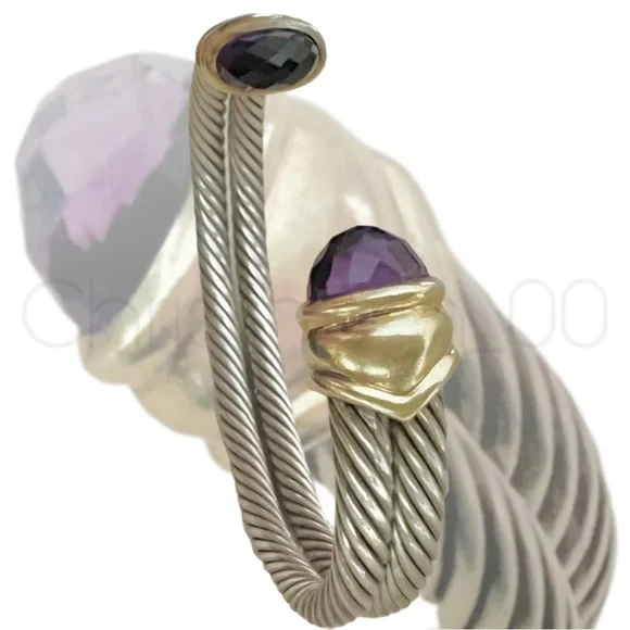 14k David Yurman VINTAGE amethyst double strand stacked cable cuff bracelet - Picture 4 of 9